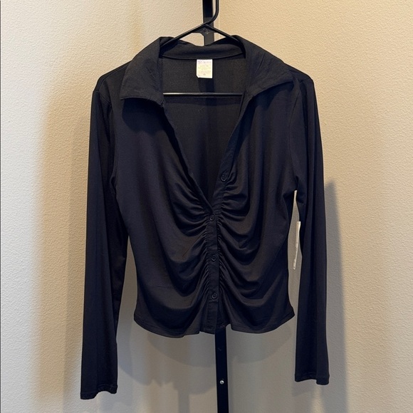 No Boundaries Tops - No Boundaries Black Ruched Blouse